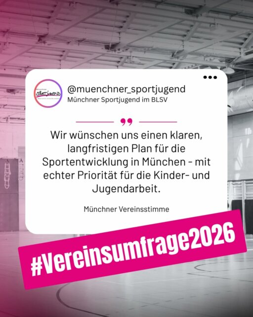 Vereine als gleichwertige Partner
In unserer Vereinsumfrage wurde deutlich: Münchner Sportvereine wollen nicht Bittsteller sein – sondern Partner auf Augenhöhe.
Sie wünschen sich eine klare, langfristige Sportentwicklungsstrategie mit echter Priorität für die Kinder- und Jugendarbeit. Sie sind bereit, Verantwortung zu übernehmen und mitanzupacken.
Genau deshalb fordern wir zur Kommunalwahl 2026:
👉 Stärkung zivilgesellschaftlicher Strukturen statt Parallelangebote
👉 Verlässliche Rahmenbedingungen für Vereine
👉 Subsidiarität als Leitprinzip der Sportpolitik
Unsere vollständigen politischen Forderungen findet ihr hier: msj.de/kommunalwahl
#Kommunalwahl2026 #Subsidiarität #Sportvereine #msjbewegt
