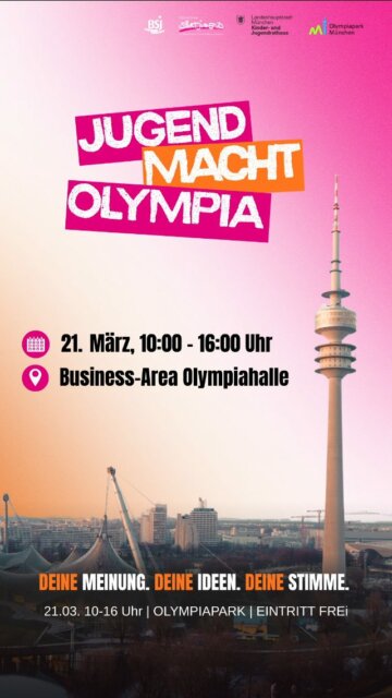 Olympische bzw. Paralympische Spiele in München? 🏟️🔥
Und DU kannst mitreden.
Am 21. März bringen wir junge Menschen im Olympiapark zusammen, um über die Zukunft möglicher Olympischer Spiele zu sprechen – konstruktiv, kreativ und mit klarer Haltung.
Du bist zwischen 14 und 27 Jahre alt?
Dann bring deine Perspektive zu Themen wie Nachhaltigkeit, Jugendbeteiligung und Sportentwicklung ein – und sorge dafür, dass junge Stimmen in der Olympia-Debatte gehört werden.
Nicht nur zuschauen. Mitgestalten. 💬✨
👉 Jetzt anmelden über den Link in der Bio!
#JugendBeteiligt #OlympiaMünchen #DeineStimmeZählt #MünchnerSportjugend